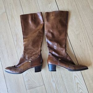 Salvatore Ferragamo CARLA women's Brouged Leather Dress Boots,‎ Camel size 7